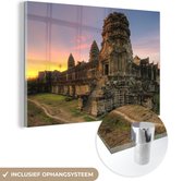 MuchoWow® Glasschilderij 180x120 cm - Schilderij acrylglas - Zonsopgang in Angkor Wat in Cambodja - Foto op glas - Schilderijen