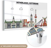MuchoWow® Glasschilderij 40x20 cm - Schilderij acrylglas - Rotterdam - Skyline - Urban - Foto op glas - Schilderijen