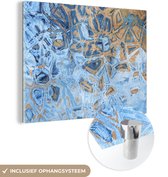 MuchoWow® Glasschilderij 40x30 cm - Schilderij acrylglas - Marmer - Verf - Goud - Blauw - Foto op glas - Schilderijen