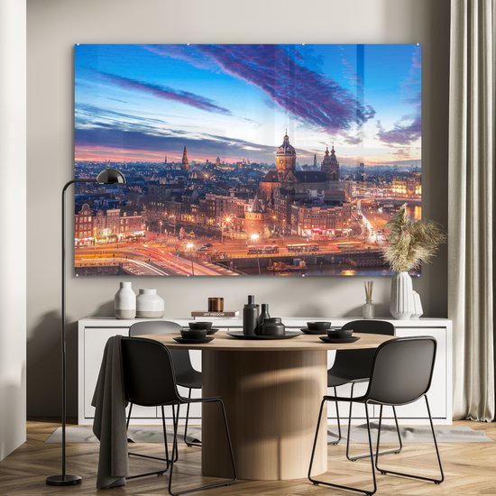 Peinture sur Verre - Skyline Amsterdam - Nuit - 150x100 cm - Peintures sur Verre Peintures - Photo sur Glas
