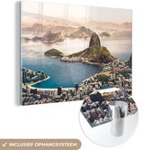 MuchoWow® Glasschilderij 90x60 cm - Schilderij acrylglas - Brazilië - Water - Stad - Foto op glas - Schilderijen