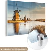 MuchoWow® Glasschilderij 180x120 cm - Schilderij acrylglas - Molen - Holland - Landschap - Foto op glas - Schilderijen