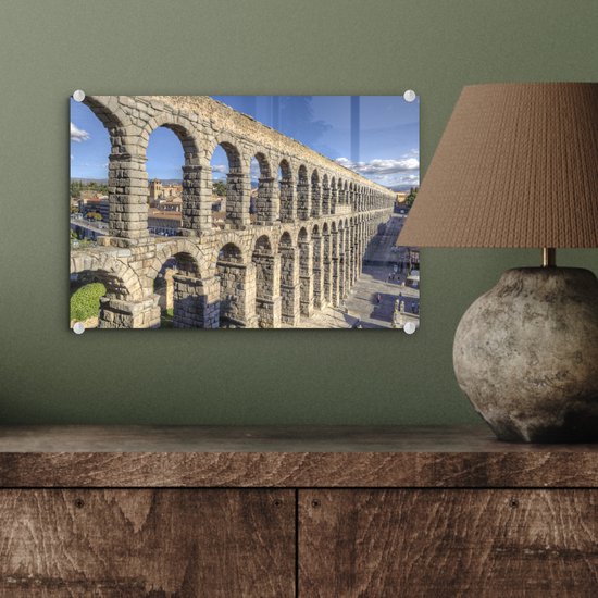 Ciel bleu au-dessus de l'aqueduc de Ségovie sur la péninsule ibérique Plexiglas 30x20 cm - petit - Tirage photo sur Glas (décoration murale en plexiglas)