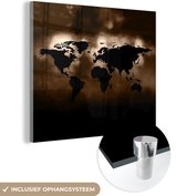 MuchoWow® Glasschilderij 50x50 cm - Schilderij acrylglas - Wereldkaart - Sepia - Zwart - Foto op glas - Schilderijen