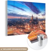 MuchoWow® Glasschilderij 120x80 cm - Schilderij acrylglas - Skyline Amsterdam - Nacht - Foto op glas - Schilderijen