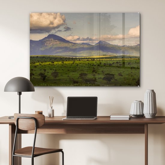 ® Glasschilderij 120x80 cm - Schilderij acrylglas - Het nationale park Masai Mara bij de Mount Kenya in Afrika - Foto op glas - Muurdecoratie woonkamer - Wanddecoratie slaapkamer - Schilderijen