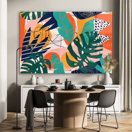 MuchoWow® Peinture sur verre 180x120 cm - Peinture sur verre acrylique - Jungle - Formes - Couleurs - Garçons - Filles - Enfants - Photo sur verre - Peintures