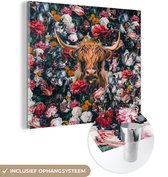 Peinture sur Verre - Vache - Fleurs - Marron - 20x20 cm - Peintures Plexiglas