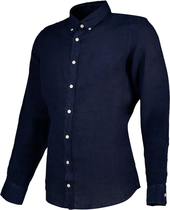 Hackett - Overhemd Garment Linnen Donkerblauw - Maat M - Slim-fit | bol.com