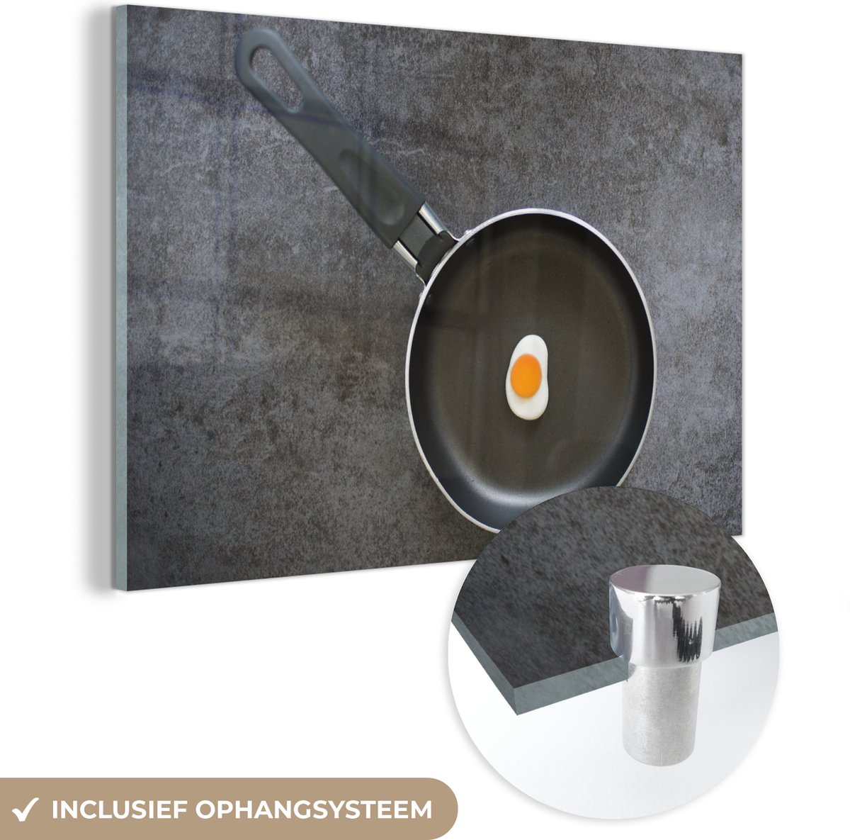 ® Glasschilderij 120x80 cm - Schilderij acrylglas - Klein ei in koekenpan - Foto op glas -