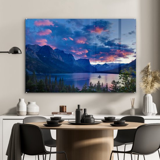 MuchoWow® Peinture sur verre 90x60 cm - Peinture sur verre acrylique - Coucher de soleil sur Bergmeer - Photo sur verre - Peintures