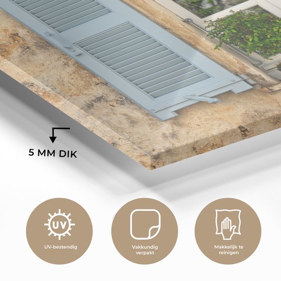 Peinture sur verre - Vieux Mur aux volets bleus - 120x80 cm - Peintures sur Verre Peintures - Photo sur Glas