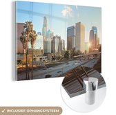 MuchoWow® Glasschilderij 90x60 cm - Schilderij acrylglas - Los Angeles verkeer - Foto op glas - Schilderijen