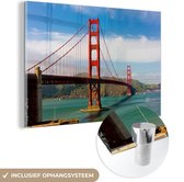 MuchoWow® Glasschilderij 180x120 cm - Schilderij acrylglas - Uitzicht op de Golden Gate Bridge in Californië - Foto op glas - Schilderijen