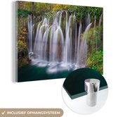 MuchoWow® Glasschilderij 180x120 cm - Schilderij acrylglas - Een van de vele watervallen van het Nationaal park Plitvicemeren - Foto op glas - Schilderijen