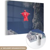 MuchoWow® Glasschilderij 90x60 cm - Schilderij acrylglas - wingsuit - Foto op glas - Schilderijen