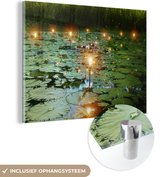 MuchoWow® Glasschilderij 160x120 cm - Schilderij acrylglas - Lichten in de sloot - Foto op glas - Schilderijen