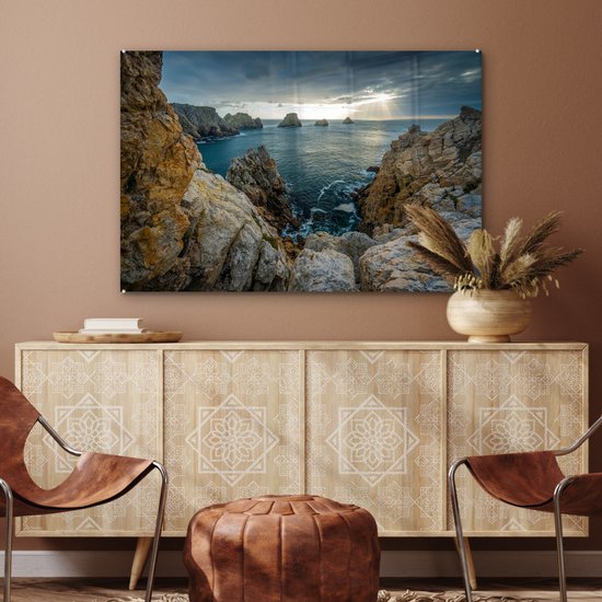® Glasschilderij 120x80 cm - Schilderij acrylglas - Uitzicht aan de kust van Bretagne - Foto op glas - Muurdecoratie woonkamer - Wanddecoratie slaapkamer - Schilderijen