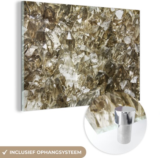 MuchoWow® Glasschilderij 180x120 cm - Schilderij acrylglas - Edelsteen met veel kristalspitsen - Foto op glas - Schilderijen