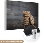 MuchoWow® Glasschilderij 60x40 cm - Schilderij acrylglas - Koekjes met chocoladestukjes - Foto op glas - Schilderijen