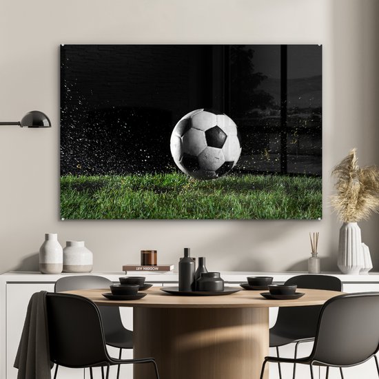 Peinture sur verre - Voetbal dans l'herbe - 120x80 cm - Peintures Plexiglas