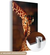 MuchoWow® Glasschilderij 80x120 cm - Schilderij acrylglas - Giraffe - Kalf - Portret - Foto op glas - Schilderijen