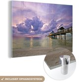 MuchoWow® Glasschilderij 60x40 cm - Schilderij acrylglas - Zonsondergang op een strand in Florida - Foto op glas - Schilderijen