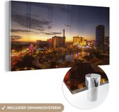 MuchoWow® Glasschilderij 120x60 cm - Schilderij acrylglas - Las Vegas - Avond - Zonsondergang - Foto op glas - Schilderijen