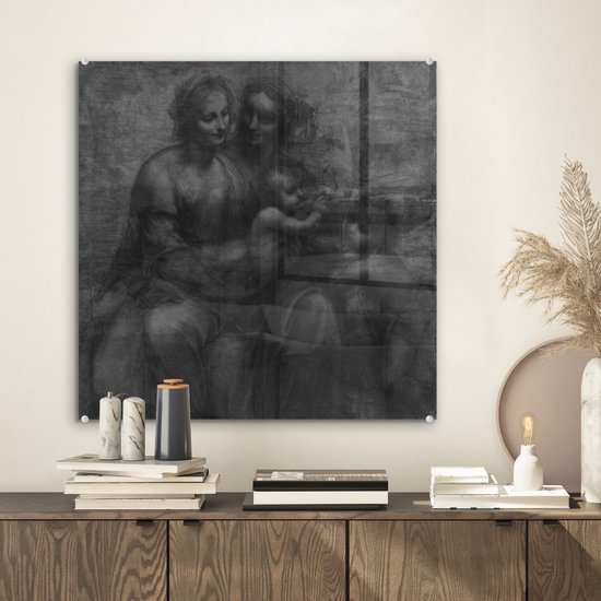MuchoWow® Peinture sur verre 50x50 cm - Peinture sur verre acrylique - Marie avec l'enfant et Sainte Anne - Leonardo de Vinci - Photo sur verre - Peintures