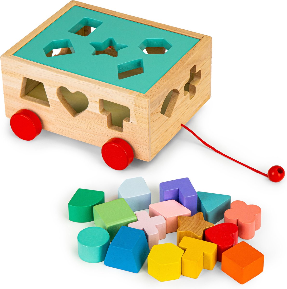 Sorteer speelgoed - trekkar - 19,5x20x10cm - inclusief 15 blokken