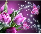 Roze tulpen met vlinders - Diamond Painting 20x30 (Volledige bedekking - Vierkante steentjes)