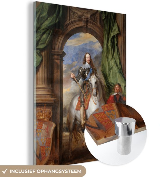 MuchoWow® Glasschilderij 60x80 cm - Schilderij acrylglas - Charles I with M. de St Antoine - Schilderij van Anthonie van Dyck - Foto op glas - Schilderijen