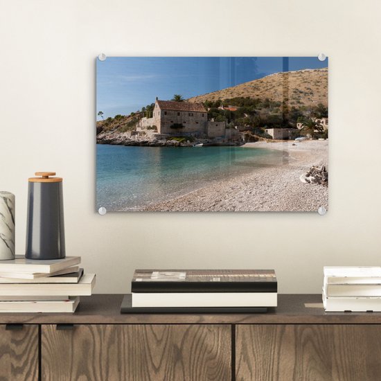 ® Glasschilderij 30x20 cm - Schilderij acrylglas - Klein strand van Hvar - Foto op glas - Muurdecoratie woonkamer - Wanddecoratie slaapkamer - Schilderijen