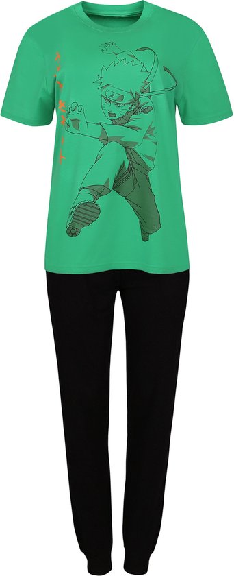Naruto - Herenpyjama met korte mouwen, katoenen pyjama, groen en zwart, OEKO-TEX / L