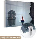 MuchoWow® Glasschilderij 90x60 cm - Schilderij acrylglas - Azië - Water - Rotsen - Foto op glas - Schilderijen