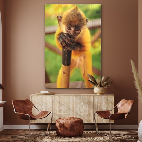 MuchoWow® Peinture sur verre 120x180 cm - Peinture sur verre acrylique - Portrait coloré d'un bébé singe - Garçons - Filles - Enfants - Enfant - Photo sur verre - Peintures