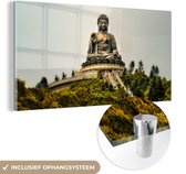 MuchoWow® Glasschilderij 160x80 cm - Schilderij acrylglas - Tian Tan Boeddha - Foto op glas - Schilderijen