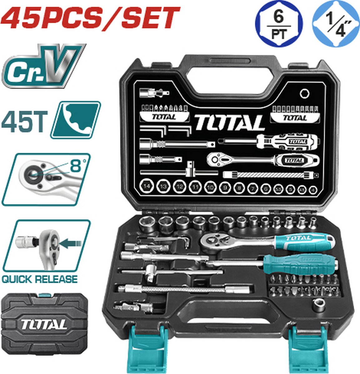 Total - Doppenset 1/4'' - 45 delig