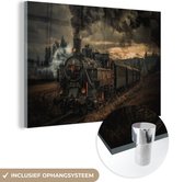 MuchoWow® Peinture sur Verre - Vieux train à vapeur roule la nuit - 90x60 cm - Peintures sur Verre Acrylique - Photo sur Glas