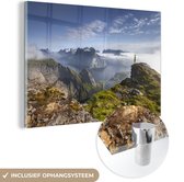 MuchoWow® Glasschilderij 120x80 cm - Schilderij acrylglas - Zonsopgang in Noorwegen - Foto op glas - Schilderijen