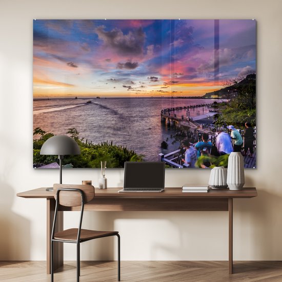 MuchoWow® Peinture sur verre 180x120 cm - Peinture sur verre acrylique - Coucher de soleil à Kaohsiong - Photo sur verre - Peintures
