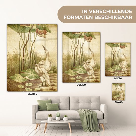 MuchoWow® Peinture sur verre - Oiseaux antiques imprimés oiseaux élégants - 120x160 cm - Peintures sur verre acrylique - Photo sur Glas