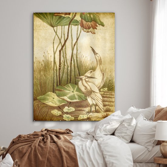 MuchoWow® Peinture sur verre - Oiseaux antiques imprimés oiseaux élégants - 120x160 cm - Peintures sur verre acrylique - Photo sur Glas