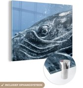 MuchoWow® Glasschilderij 80x60 cm - Schilderij acrylglas - Water - Dieren - Bultrug - Foto op glas - Schilderijen