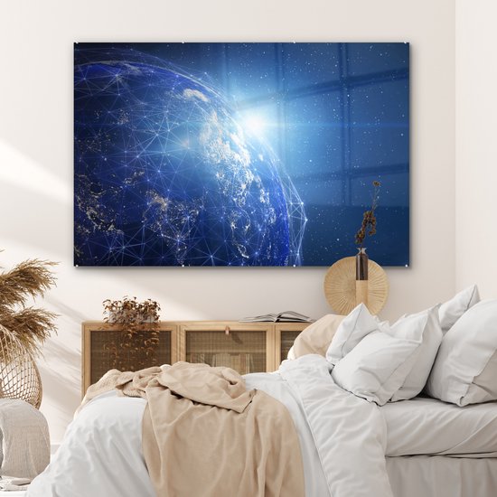 MuchoWow® Peinture sur verre - Terre - Réseau - Lumière - 150x100 cm - Peintures sur verre acrylique - Photo sur Glas