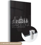 MuchoWow® Glasschilderij 80x120 cm - Schilderij acrylglas - Skyline "Barcelona" zwart - Foto op glas - Schilderijen