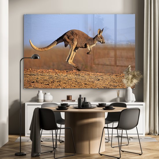 ® Glasschilderij 150x100 cm - Schilderij acrylglas - Kangoeroe - Landschap - Vacht - Bruin - Foto op glas - Muurdecoratie woonkamer - Wanddecoratie slaapkamer - Schilderijen