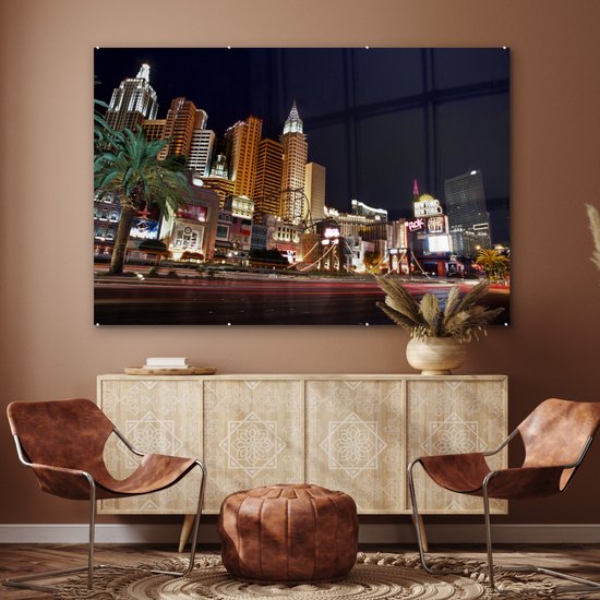 ® Glasschilderij 150x100 cm - Schilderij acrylglas - Strip - Las Vegas - Straat - Foto op glas - Muurdecoratie woonkamer - Wanddecoratie slaapkamer - Schilderijen