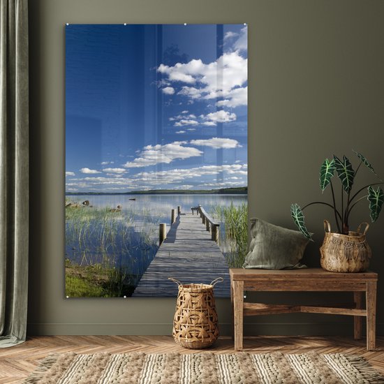 ® Glasschilderij 100x150 cm - Schilderij acrylglas - Korte steiger in Finland - Foto op glas - Muurdecoratie woonkamer - Wanddecoratie slaapkamer - Schilderijen
