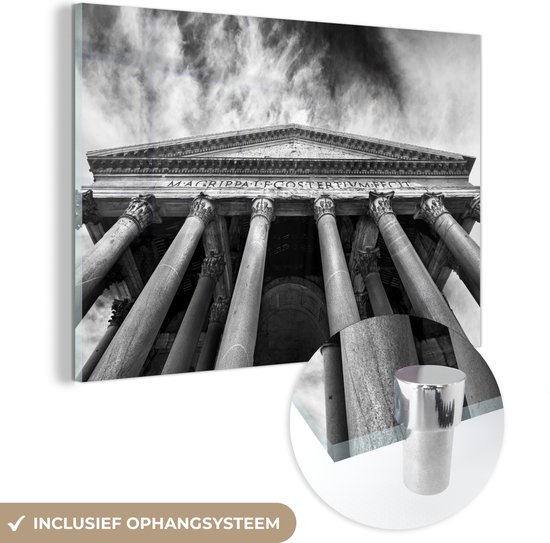 Glasschilderij - Pantheon in Rome zwart-wit vanaf onderen - Acrylglas Schilderijen - Foto op Glas